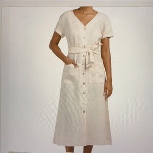 Rachel Zoe Linen Button Down Midi Dress M